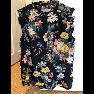 Loft Large petite blue floral ruffle shell